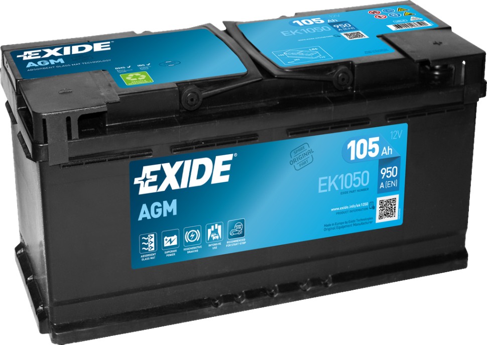 Exide Start-Stop AGM 105R (950А 393x175x190) EK1050