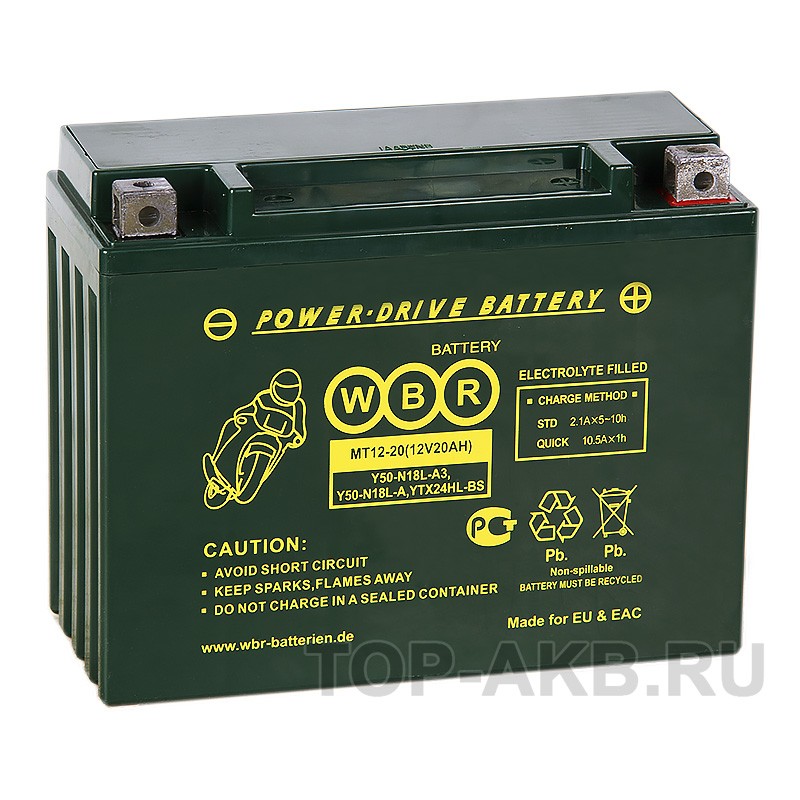 WBR MT12-20 AGM 21 Ач 350А обратная пол. (205x87x162) Y50-N18L-A,Y50-N18L-A3, YTX24HL-BS