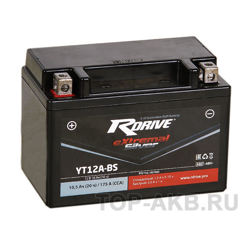 RDrive YT12A-BS 12V 10Ah 145Апрям. пол. AGM сухозаряж. (150x87x105) eXtremal SILVER RDrive YT12A-BS 12V 10Ah 145Апрям. пол. AGM сухозаряж. (150x87x105) eXtremal SILVER