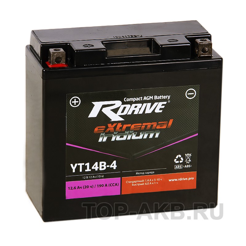 RDrive YT14B-4 12V 12Ah 190А прям. пол. (150x69x145) eXtremal IRIDIUM