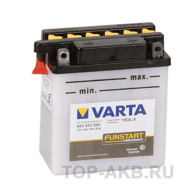 VARTA Funstart Freshpack YB3L-A 12V 3Ah 10А (100x58x112) обр. пол. 503 012 001, сухозар.
