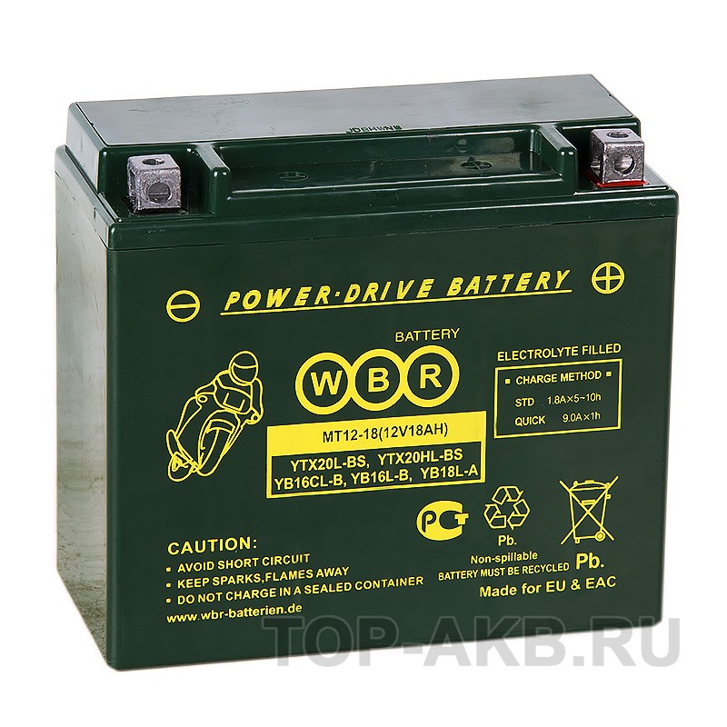 WBR MT12-18 AGM 18 Ач 270А обратная пол.(175x87x155) YTX20L-BS