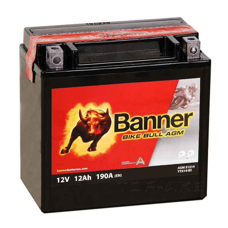 Banner Bike Bull AGM 51214 YTX14-BS 12 Ач прям. пол. 190А (150x87x146) сухозаряж. Banner Bike Bull AGM 51214 YTX14-BS 12 Ач прям. пол. 190А (150x87x146) сухозаряж.