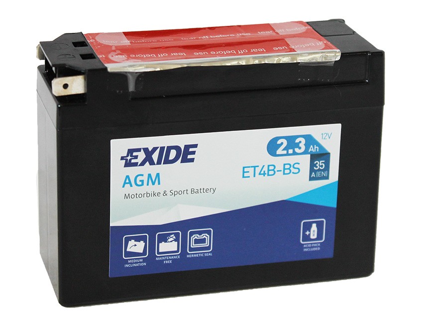 Exide AGM сухозаряж. ET4B-BS 12V 2.3Ah 35A (113x38x85) обр. пол.