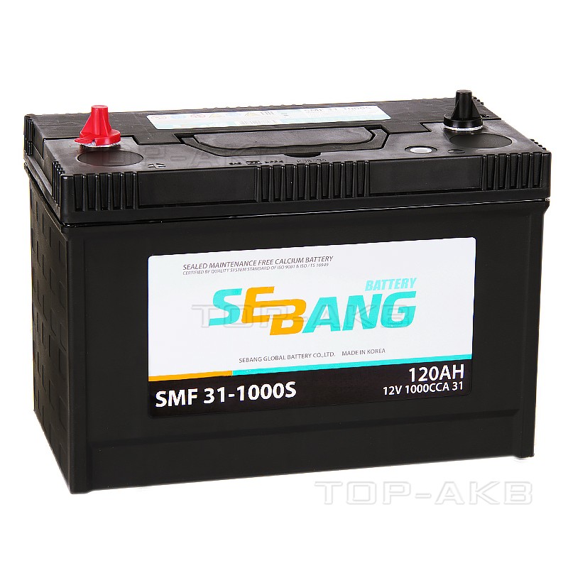 Sebang 31-1000S 120 Ач прямая пол. 930А (330x173x240) клеммы под гайку Sebang 31-1000S 120 Ач прямая пол. 930А (330x173x240) клеммы под гайку