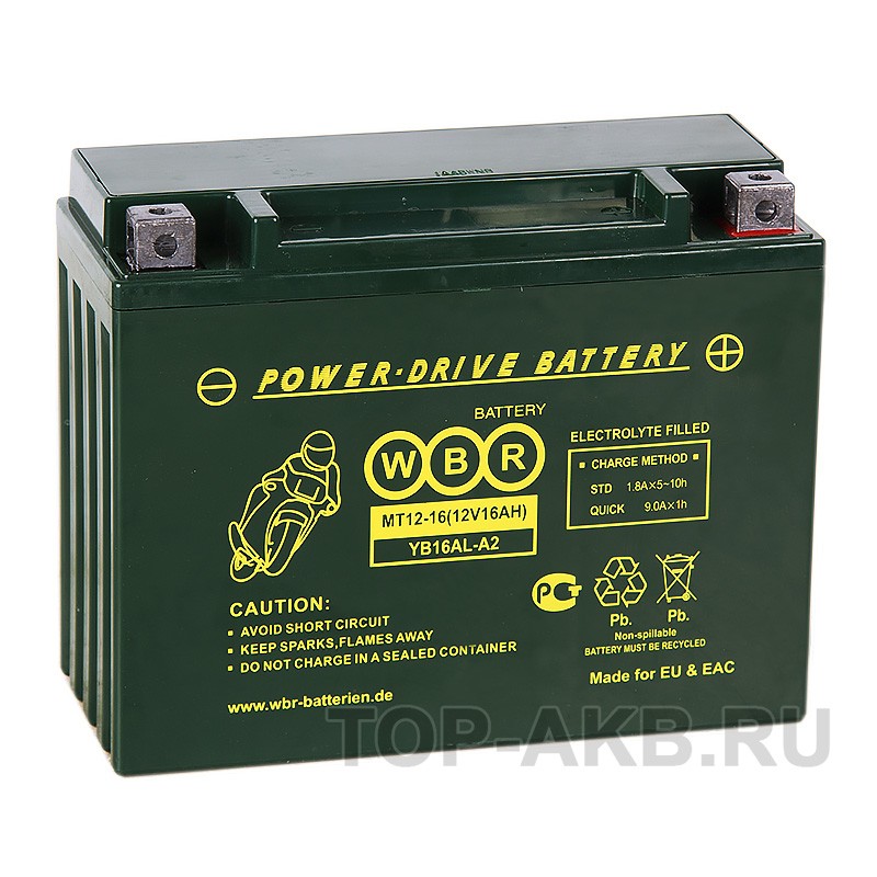 WBR MT12-16 AGM 16 Ач 250А обратная пол.(205x87x162) YB16AL-A2