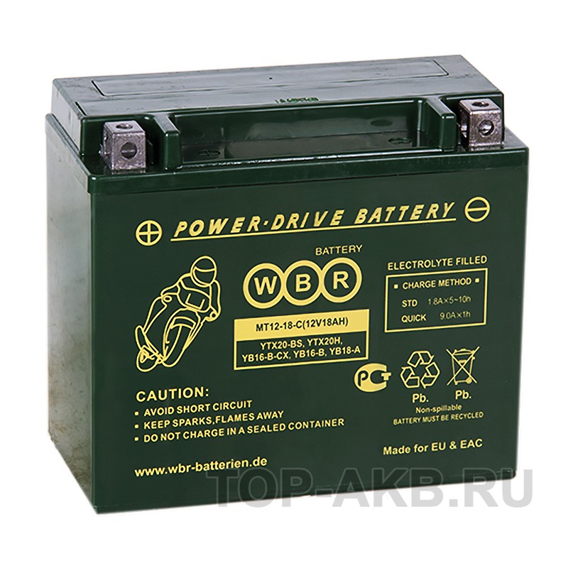WBR MT12-18-C AGM 18 Ач 270А прямая пол. (175x87x155) YTX20-BS