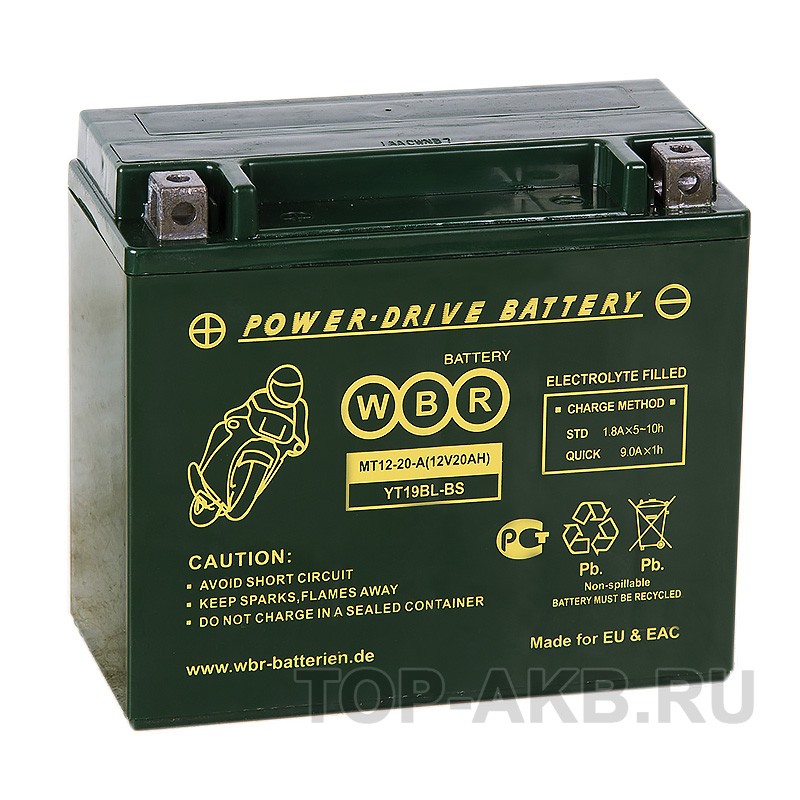 WBR MT12-20-A AGM 20 Ач 310А прямая пол. (175x87x155) YTX20H-BS WBR MT12-20-A AGM 20 Ач 310А прямая пол. (175x87x155) YTX20H-BS