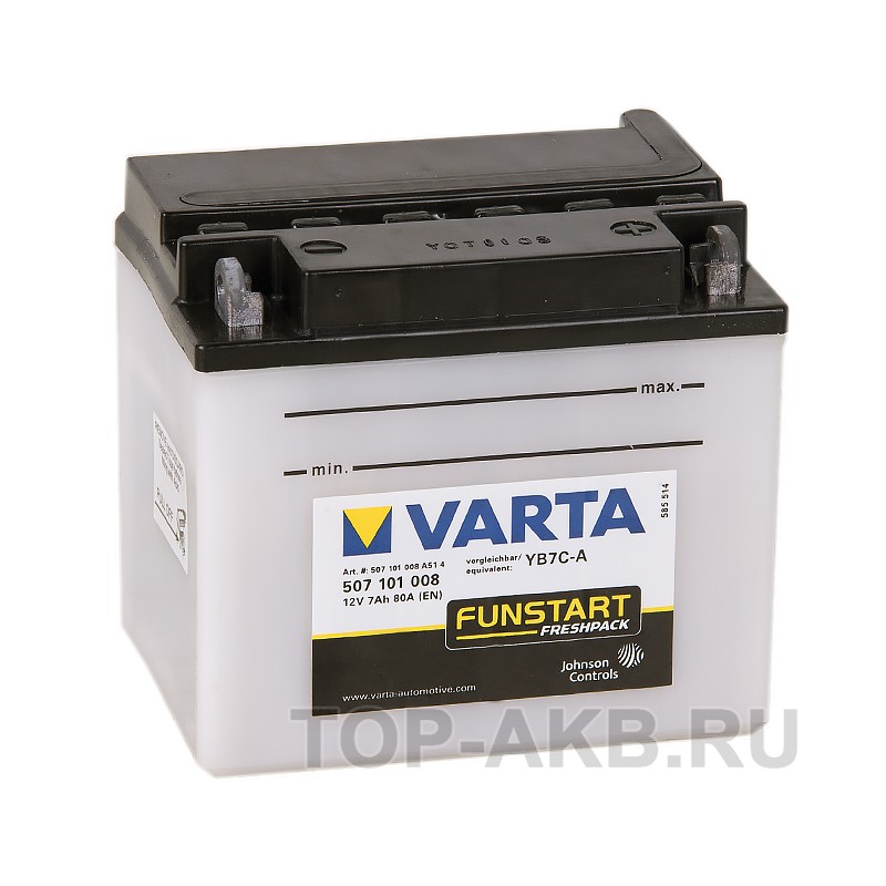 VARTA Funstart Freshpack YB7C-A 12V 7Ah 80А (130x90x114) обр. пол. 507 101 008, сухозар.