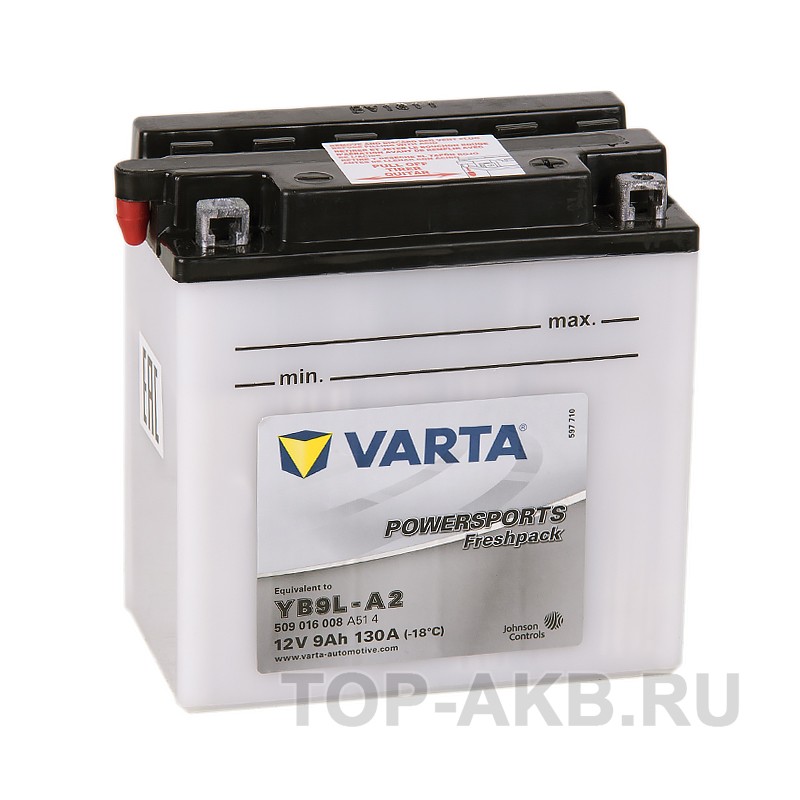 VARTA Powersports Freshpack YB9L-A2 9 Ач 130А (135x75x139) обр. пол. 509 016 008, сухозар. VARTA Powersports Freshpack YB9L-A2 9 Ач 130А (135x75x139) обр. пол. 509 016 008, сухозар.