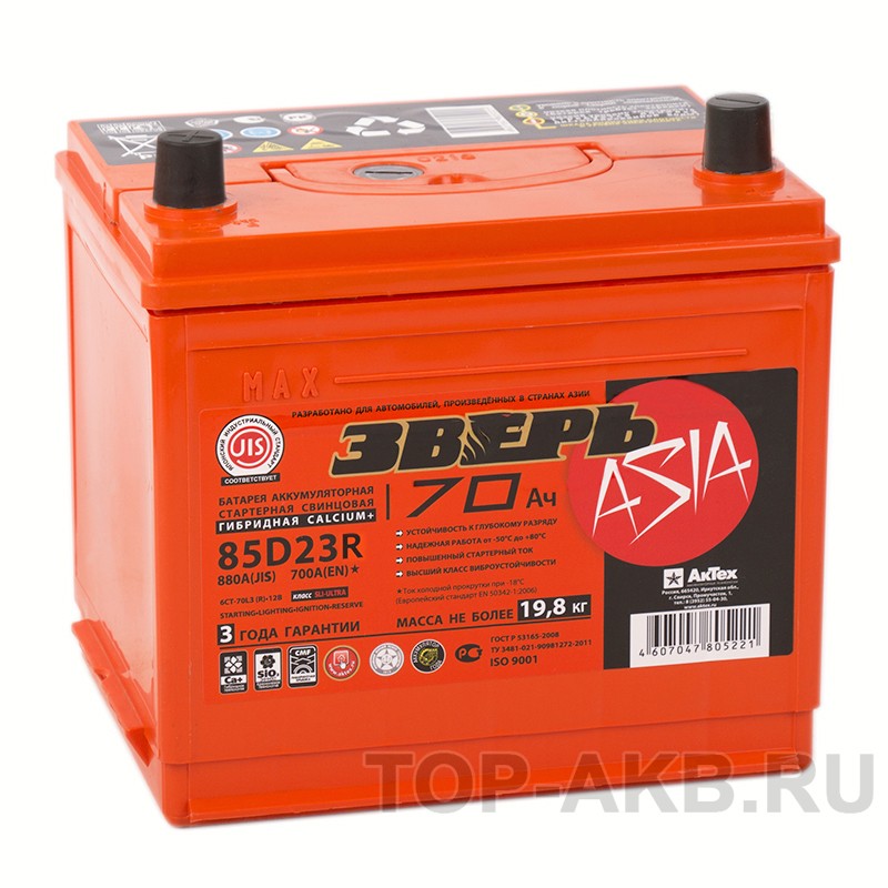 Зверь 85D23R 70Ач 700A прям. пол. (235х175х225) ЗВА 70-З-L Зверь 85D23R 70Ач 700A прям. пол. (235х175х225) ЗВА 70-З-L