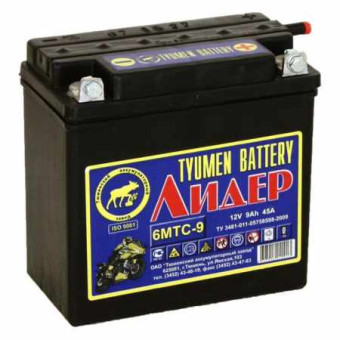 TYUMEN BATTERY 6МТС-9 Лидер 12V 9Ah 45А 140x77x135 сухозаряж. (без электролита)