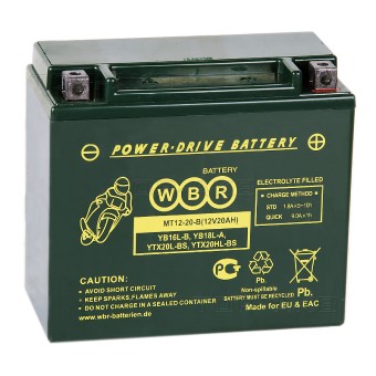 WBR MT12-20-B AGM 20 Ач 310А обратная пол. (175x87x155) YTX20L-BS, YTX20HL-BS, YB16L-B, YB18L-A