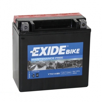 Мотоциклетный аккумулятор Exide AGM сухозаряж. ETX14-BS 12V 12Ah 200A (150x87x145) прям. пол.