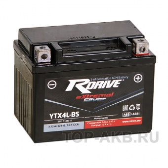 RDrive YTX4L-BS 12V 3Ah 50А обр. пол. AGM сухозаряж. (114x71x86) eXtremal SILVER