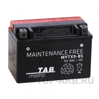 TAB Moto Maintenance free MYTX9-BS 12V 8Ah 120A (150х87х105) прям. пол. AGM сухоз.