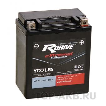 RDrive YTX7L-BS 12V 6Ah 110А обр. пол. AGM сухозаряж. (113x70x130) eXtremal SILVER
