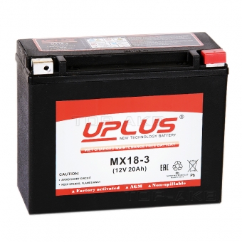 Мотоциклетный аккумулятор Uplus MX18-3 12V 20Ah 340А обр. пол. (205x90x162) Power Sport
