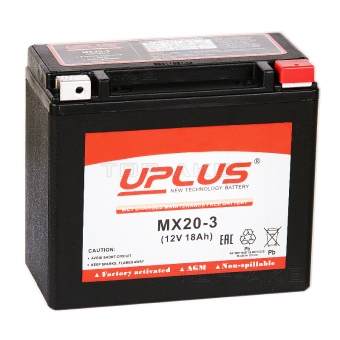 Мотоциклетный аккумулятор Uplus MX20-3 12V 18Ah 310А обр. пол. (176x87x154) Power Sport