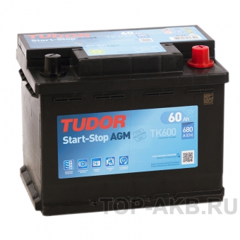 Аккумулятор автомобильный Tudor Start-Stop AGM 60R (680A 242x175x190) TK600