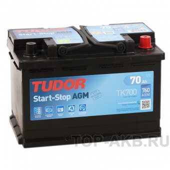 Аккумулятор автомобильный Tudor Start-Stop AGM 70R (760A 278x175x190) TK700